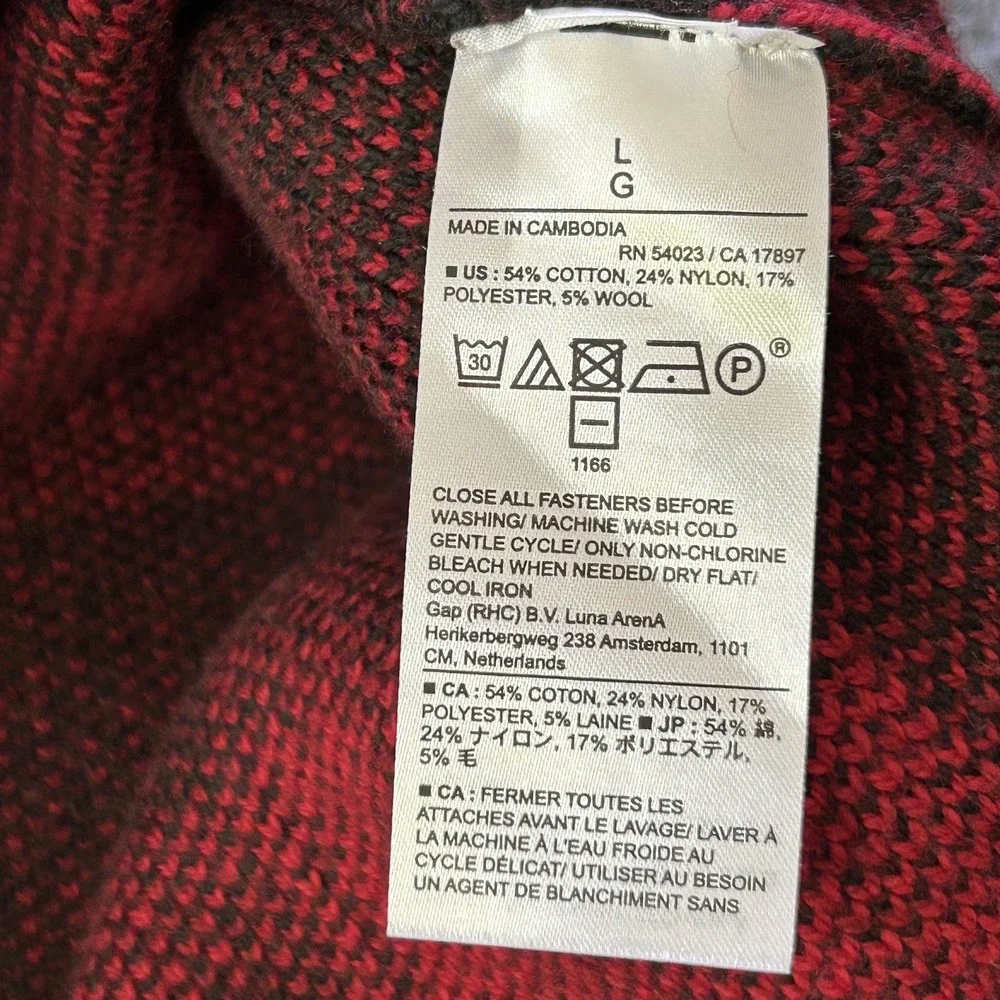 Banana Republic Sweater Mens Large Buffalo‎ Plaid Shawl Collar Pullover Wool